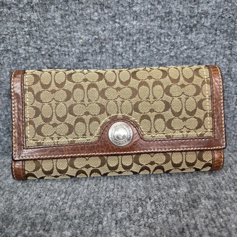 Coach Snap Closure Signature C Wallet Fabric with Leather Trim VTG y2k